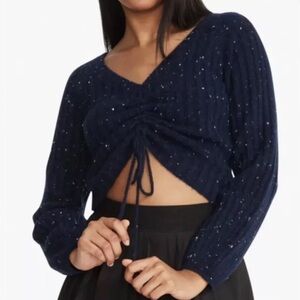 BB Dakota By Steve Madden Ribbed Crop Sweater Top In Speckled Navy Size L NWT
